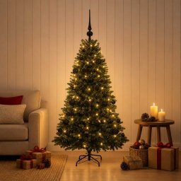 Brad de Crăciun artificial cu globuri 150 cm 150 LED-uri