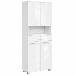 VASAGLE Dulap inalt de baie cu 2 dulapuri inchise,2 sertare si compartiment deschis pentru organizarea prosoapelor si cosmeticelor,rafturi reglabile