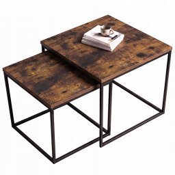 Set 2 masute de cafea tip cuib pentru living,design loft industrial cu cadru metalic,utilizare impreuna sau separat,suprapunere pentru economisirea
