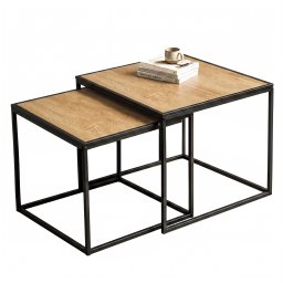 Set 2 masute de cafea tip cuib pentru living,design loft industrial cu cadru metalic,utilizare impreuna sau separat,suprapunere pentru economisirea