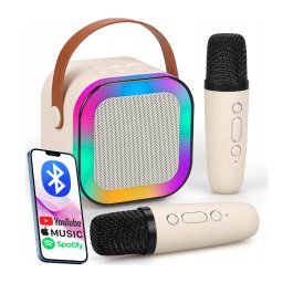 Set karaoke wireless cu 2 microfoane pentru duet si boxa Bluetooth 6W
