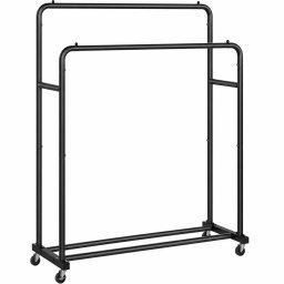 SONGMICS Suport mobil pentru haine cu 2 bare de umerase si raft inferior pentru pantofi,structura metalica,maxim 90 kg,4 roti pivotante la 360°,id