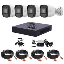 Sistem supraveghere video Uniview pentru casa, 4 camere Full HD de exterior/interior, Microfon incorporat, Vedere nocturna 20m, Vizualizare imagini de pe telefon
