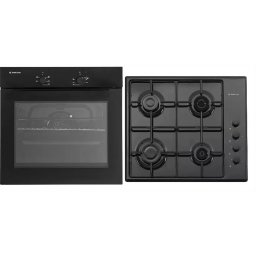 Pachet Studio Casa Duo Mirage Iseo Black Cuptor Incorporabil Electric 56L Clasa A + Plita Incorporabila 4 Arzatoare pe Gaz 60CM Negru