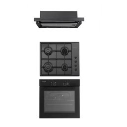 Pachet Incorporabil Studio Casa Cuptor Electric 56L 6 Functii Clasa A + Plita Gaz 4 Arzatoare + Hota Telescopica Latime 60CM Negru