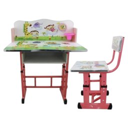 Set birou si scaun copii A2, cu cadru metalic, blat MDF, ceas si abac, Jocurile Copilariei Alb