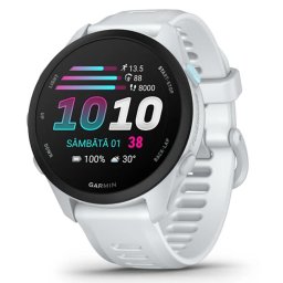 Ceas inteligent Garmin Forerunner 70, 43 mm, AMOLED, GPS, compatibil Android/iOS, curea din silicon, Alb piatra