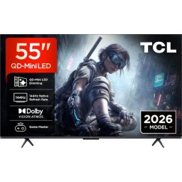 Televizor TCL QD-MiniLED 55T8D, Model 2026, 139 cm, Smart, Google TV, 4K Ultra HD, 144Hz, Wi-Fi, Negru