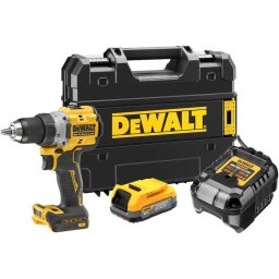 Masina compacta de gaurit si insurubat (bormasina) pe acumulator DeWALT DCD800E1T, motor fara perii, 18V XR, 1x acumulator 1.7 Ah Li-Ion POWERSTACK, cuplu 90 Nm, iluminare LED, 2 viteze, Incarcator, cutie transport TSTAK