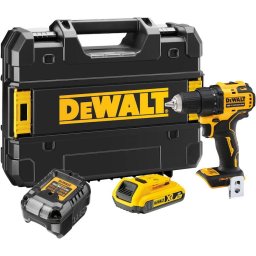 Masina de gaurit si insurubat (bormasina) compacta pe acumulator, DeWALT DCD708D1T, motor fara perii, 18V XR, 1x acumulator 2 Ah Li-Ion, cuplu 65 Nm, 2 viteze, iluminare LED, corp slim 16 cm, incarcator, cutie transport TSTAK