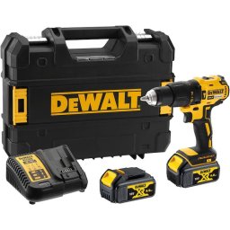 Masina de gaurit si insurubat compacta cu percutie (bormasina) pe acumulator DeWALT DCD778M2T, motor fara perii, 18V XR, 2x acumulator 4 Ah Li-Ion, turatie variabila 0-1750 RPM, cuplu 65 Nm, 2 viteze, iluminare LED, incarcator, cutie transport TSTAK