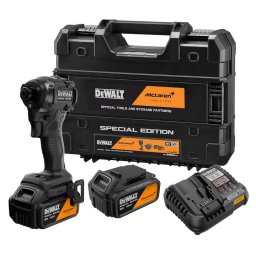 Masina de insurubat cu impact pe acumulator DeWALT DCF86MM2T, editie speciala McLaren, 18V XR, 1/4 inch, 2x acumulator Li-Ion 4 Ah, motor fara perii, iluminare LED, ultra compacta 100mm, cuplu strangere 206 Nm, 0-3250 RPM, cutie transport TSTAK