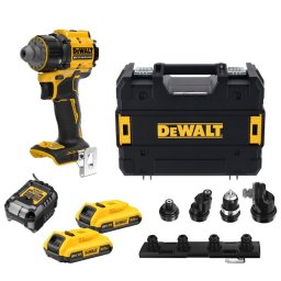 Masina de gaurit si insurubat cu capete multiple pe acumulator DeWALT DCD803D2T, 18V XR, brushless, 4 capete interschimbabile, 2x acumulator Li-Ion 2 Ah, turatie 0-1650 RPM, cuplu 73 Nm, 2 viteze, iluminare LED, incarcator, cutie TSTAK