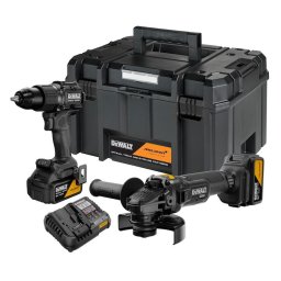 Set 2 scule profesionale pe acumulator DeWALT DCK2223MP2T, 18V XR, editie speciala McLaren, motor fara perii, masina de gaurit cu percutie DCD86M si polizor unghiular DCG45M, 2x acumulator Li-Ion 5 Ah, incarcator rapid, cutie transport TSTAK