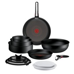 Set 13 piese Tefal Ingenio Excellence+, tigai 24/28 cm, craticioare 16/20 cm cu capace de plastic, tigaie wok 26 cm, tigaie saute 24 cm, capac sticla 16/20/24, 2 manere detasabile, inductie, aluminiu, negru