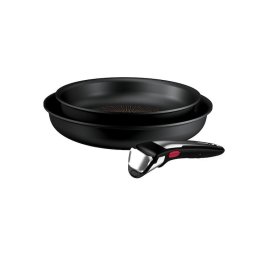 Set 3 piese Tefal Ingenio Excellence+, tigai de 22/26 cm, 1 maner detasabil, inductie, invelis antiaderent, indicator Thermo-Signal, tehnologie FUSION CORE, aluminiu, negru