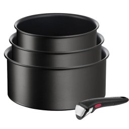 Set 4 piese Tefal Ingenio Excellence+, oale de 16/18/20 cm, 1 maner detasabil, inductie, invelis antiaderent, indicator Thermo-Signal, tehnologie FUSION CORE, aluminiu, negru