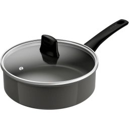 Tigaie inalta Tefal Renewal, 24 cm, aluminiu 100% reciclat, capac din sticla, invelis ceramic antiaderent Inoceram, Thermo-Signal™, inductie, gri