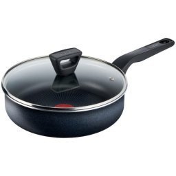 Tigaie inalta Tefal Extra, 24 cm, aluminiu, capac din sticla, invelis antiaderent ultra-rezistent, Thermo-Signal™, negru