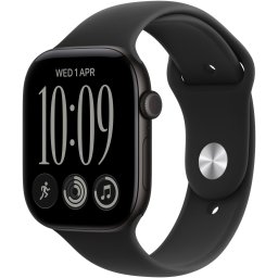 Apple Watch Series 12 GPS + Cellular, Carcasa din aluminiu negru de 42 mm, Curea sport neagra, marimea S/M