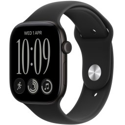 Apple Watch Series 12 GPS, carcasa din aluminiu Negru de 42 mm, cu curea sport Neagra, marimea M/L