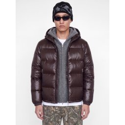 Jack & Jones Geaca barbati, PUFFER, cu gluga fixa reglabila cu snur, Regular fit, SHINY, Maro inchis (SELECTATI MARIMEA: M)