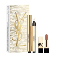 Set Yves Saint Laurent Touche Eclat Le Stylo, Iluminator si corector Nr. 2 Ivoire Lumiere 2.5 ml + Rouge Pur Couture Nude Muse, Ruj 1.3 g
