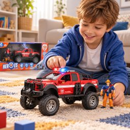 Masina de interventie plastic, globo, rescue, 32 cm, lumini sunete, figurina inclusa, off-road, 3xlr44