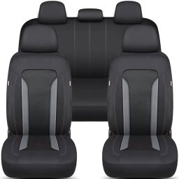 Set huse scaune auto Bremer Sitzbezuge,material textil respirabil,cu fermoare pentru bancheta rabatabila,negru cu gri,11 piese