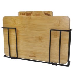 Set 4 tocatoare cu suport Kinghoff KH 2010, 28,5 x 20 cm, Marcaj, Bambus, Maro/Negru