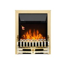 HOME FKKI25G șemineu electric decorativ încastrabil, max. 2000 W, efect de lumină LED, 2 trepte de putere, telecomandă, programare săptămânală, finisaj auriu