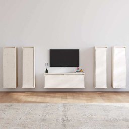 Comode TV, 5 buc., alb, lemn masiv de pin