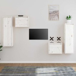Comode TV, alb, 4 buc., lemn masiv de pin
