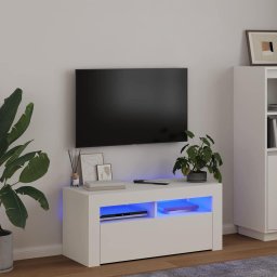 Comodă TV cu lumini LED, alb, 90x35x40 cm