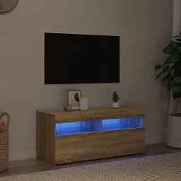 Comodă TV cu lumini LED, stejar sonoma, 90x35x40 cm