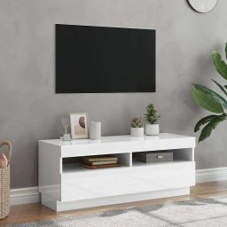 Comodă TV cu lumini LED, alb extralucios, 100x35x40 cm