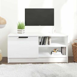 Comodă TV, alb extralucios, 80x35x36,5 cm, lemn prelucrat