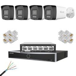 Sistem supraveghere video IP HiLook 4 camere 8MP 4K pentru locuinta sau spatii comerciale, Iluminare duala 30m, Microfon si difuzor, Alarma sonora si luminoasa, Vizualizare de pe telefon