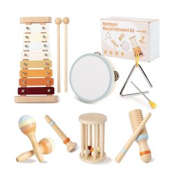 Set Montessori de 7 instrumente muzicale pentru copii, din lemn
