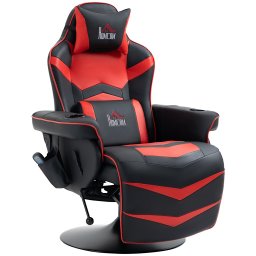 Scaun gaming cu masaj 6 puncte 78x80x111.5 cm, inclinare 150°, suport picioare, piele ecologica, baza otel 360°, negru si rosu - Verificat A · Re-Bloom