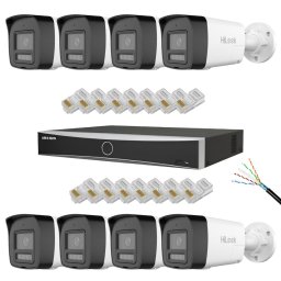 Sistem supraveghere IP 8 camere 4k 8MP,Hikvision Hilook pentru locuinta,curtea sau spatiul comercial,Dual light 30m,Microfon si difuzor,Alarma,NVR,Accesorii montaj,Vizualizare imagini pe telefon