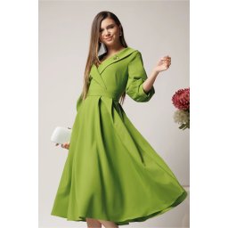 Rochie LaDonna office din stofa verde lime cu bust petrecut si rever