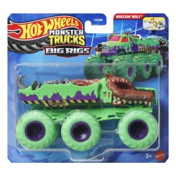 HOT WHEELS MONSTER TRUCK BIG RIGS MASINUTA METALICA CU 6 ROTI WRECKIN WOLF SCARA 1 LA 64