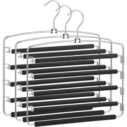 SONGMICS Set 3 umerase multifunctionale pentru pantaloni cu 5 bare rotative la 90° fiecare pentru economisirea spatiului in dulap, protectie antialune