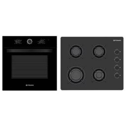 Pachet Incorporabil Pyramis 2P Cuptor Electric 65L 4 Functii Clasa A si Plita pe Gaz 4 Arzatoare Finisaj Sticla Negru