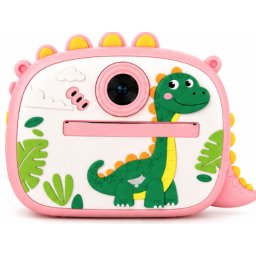 Aparat Foto Instant pentru Copii Model DINOZAUR ROZ cu Imprimare Foto