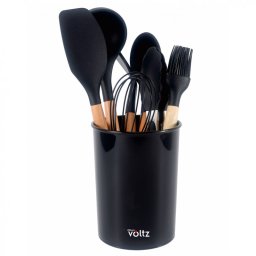 Set ustensile de bucatarie cu suport Oliver Voltz OV51612CB, 8 piese, Silicon, Rezistente la temperaturi ridicate, Suport, Negru