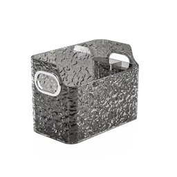 Organizator de Machiaj si Cosmetice pentru Baie, Cutie Depozitare Transparenta Gri din Plastic, cu Cos Frontal si Cutie Interioara Detasabila, pentru Raft sau Dulap