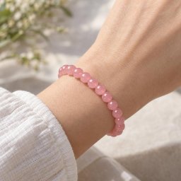 Bratara din cuart roz natural, cu sfere de 6 mm, pe elastic, lungime 19 cm