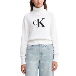 CALVIN KLEIN Pulover Chenille Monologo LV047D354G YAA brilliant white